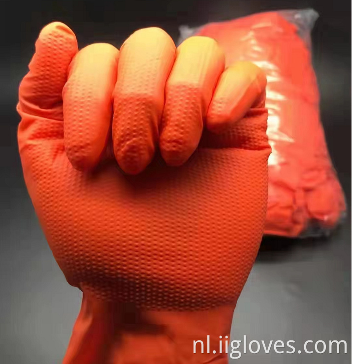 Veiligheid Oranje Zuivere nitrilhandschoenen China Diamantpatroon Waterdichte comfortabele oranje handschoenen